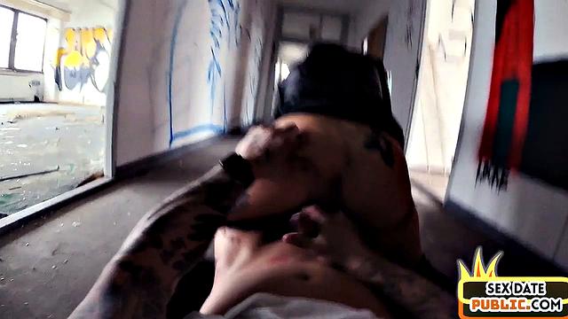 Tattooed German lady fucked by sex date on public place