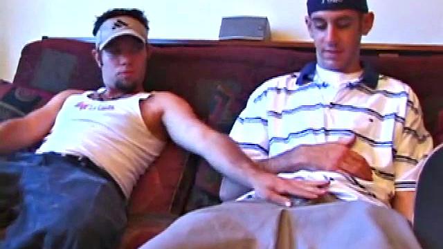 The boys are watching some porn, when Apollo leans over to give Tag some. Tag strokes Apollo, and it looks like this straight boy wants to give him some.