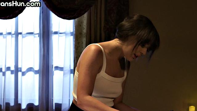 Transgender hunk licks and fucks masseuse on oiled massage