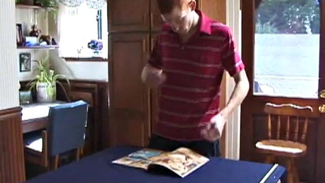 Always horny red haired skater covers the kitchen table with a large towel, stretches out a tape measure the length of the table, grabs a porn magazine, removes his shirt, and gets right down to business.