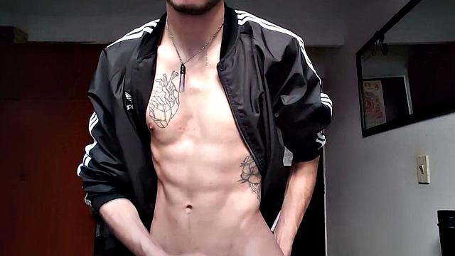 Pervert Boy is back and the super skinny Latin boy is only wearing an open shirt and boxer briefs when he starts his solo jerk off. Standing, he pushes down the undies and gives us a look at that little butt of his.