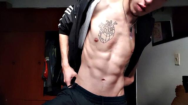 Pervert Boy is back and the super skinny Latin boy is only wearing an open shirt and boxer briefs when he starts his solo jerk off. Standing, he pushes down the undies and gives us a look at that little butt of his.