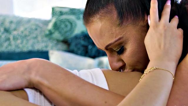 Busty lesbian stepmom pussylicking and rubbing squirting girlfriend