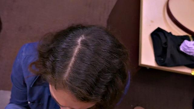 Cute pawnshop babe deepthroating owner before pussynailing