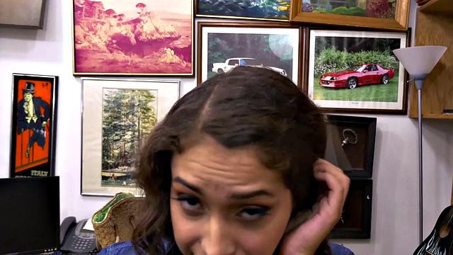 Cute pawnshop babe deepthroating owner before pussynailing