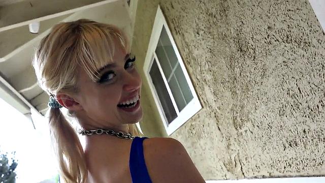 Submissive anal babe gagging cock before pounding