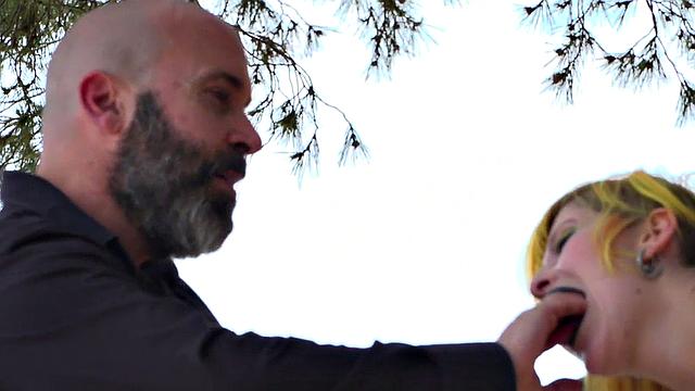 Femsub used in public suspension with spanking