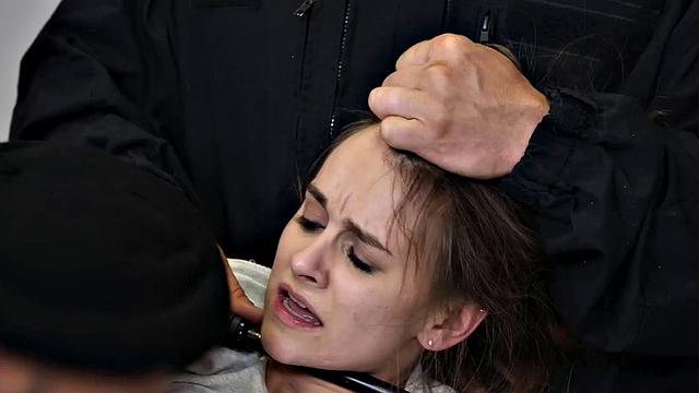 LAW4k. Chick has mouth and cunt jizzed in interrogation room