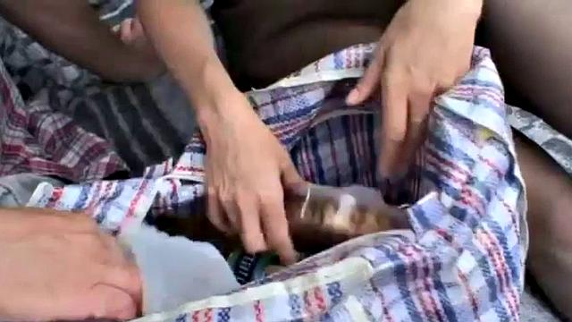 Brunette teen drinks musty cum after rough threesome with her man and his friend