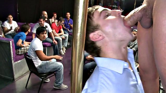 Amateur gays suck on public stripper party