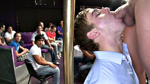 Amateur gays suck on public stripper party