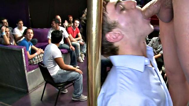 Amateur gays suck on public stripper party