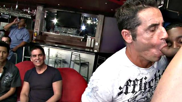 Amateur gays suck on public stripper party