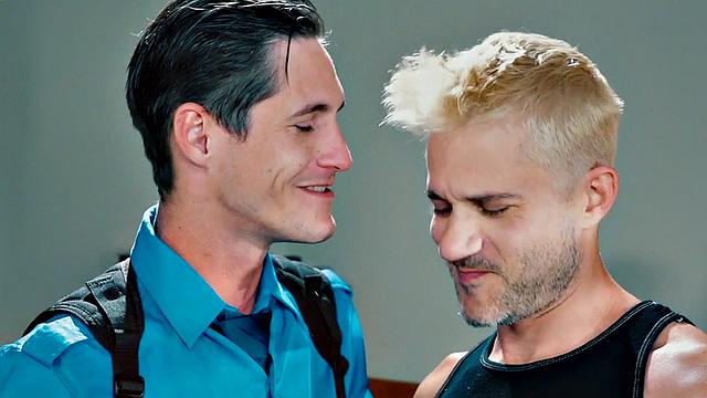 Gay inspector in gloves fists and sucks suspect