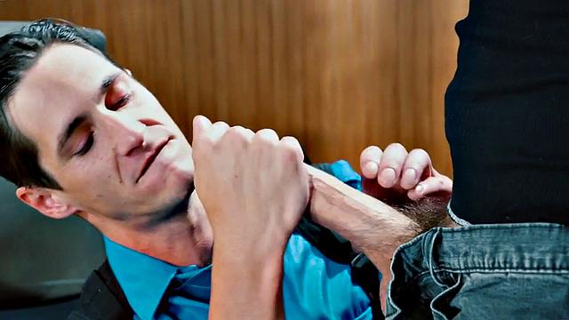 Gay inspector in gloves fists and sucks suspect