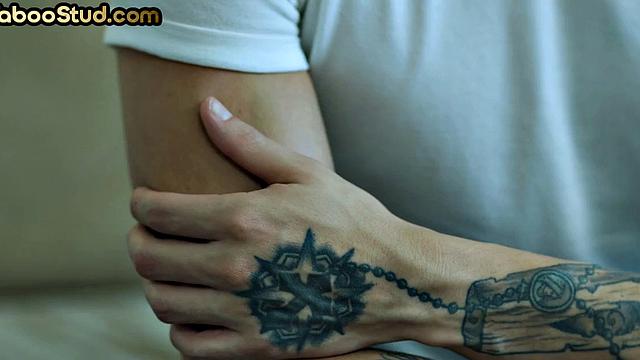 Tattooed twink assfucked by barebacking stepbro