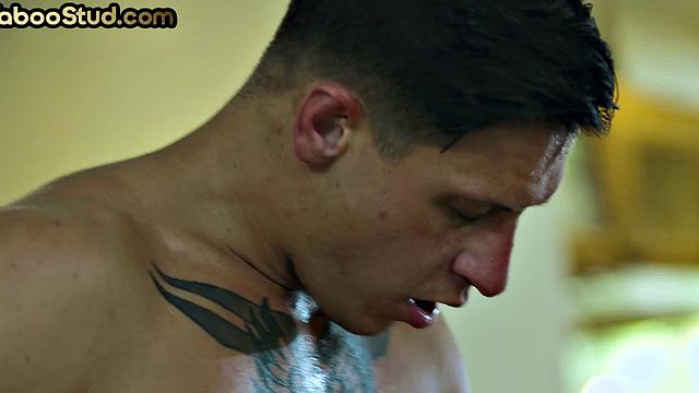 Tattooed twink assfucked by barebacking stepbro