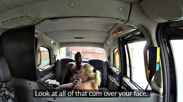 Blonde bombshell in high heels fucks in reverse cowgirl while getting paid for cab ride