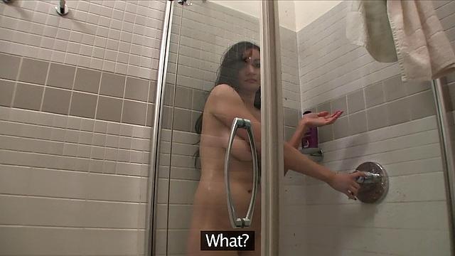 Stranger nails the tight pussy of a horny vagrants in a steamy shower