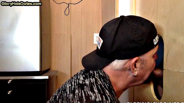 Cum swallow amateur DILF sucks cock in gloryhole at home