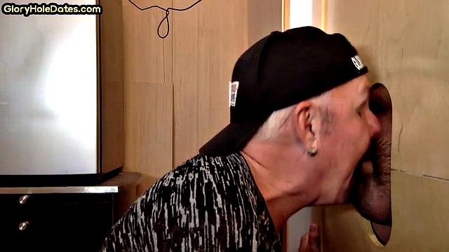 Cum swallow amateur DILF sucks cock in gloryhole at home