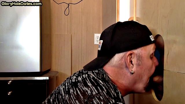 Cum swallow amateur DILF sucks cock in gloryhole at home