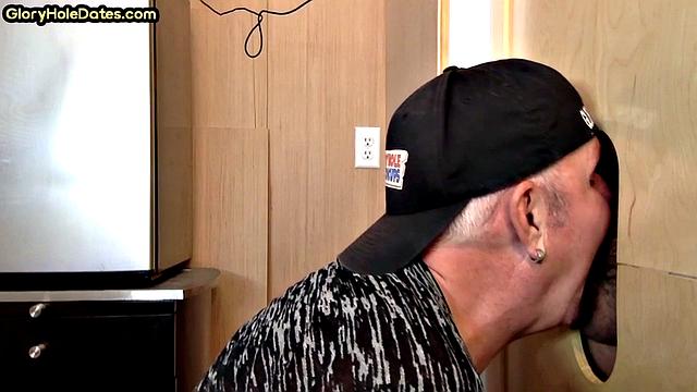 Cum swallow amateur DILF sucks cock in gloryhole at home