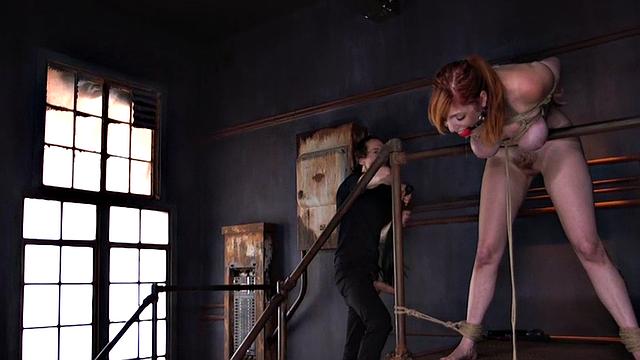 Obedient ballgagged anal MILF whipped and fucked in ass