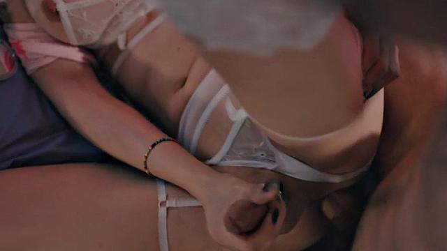 Tgirl toying tight ass before rimjob and boyfriend