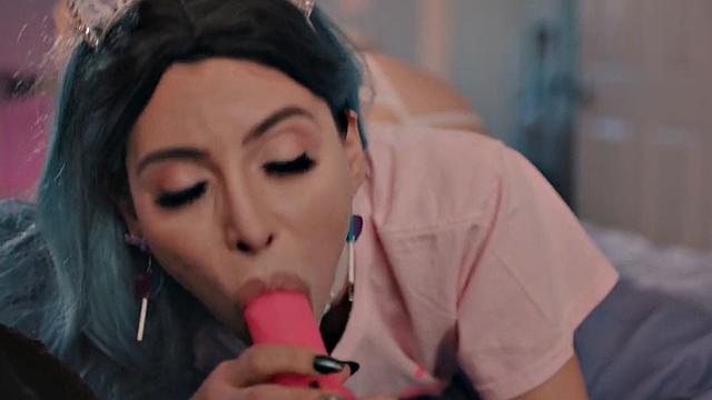 Tgirl toying tight ass before rimjob and boyfriend