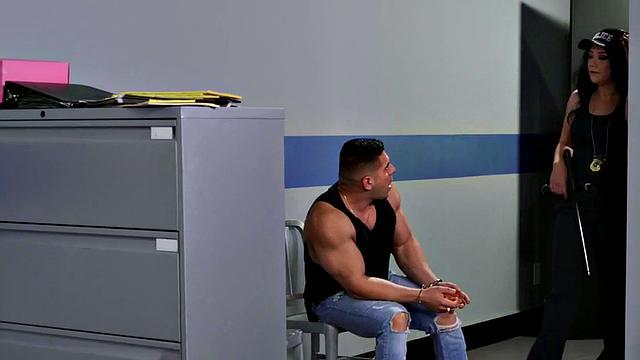 Busty bisex police babe fucked in the police station 3some