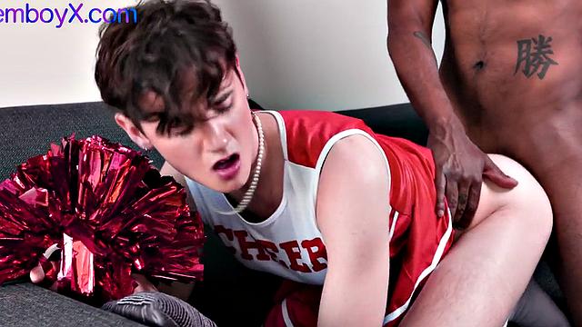 IR cheerleader bareback fucked by tattooed jock