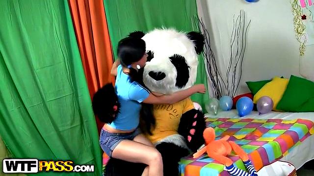 Brunette teen has birthday fun