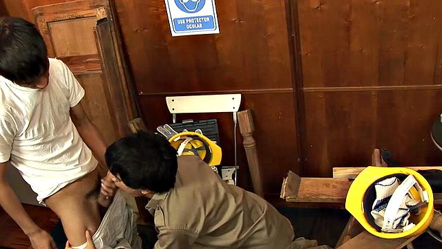 Facundo pops in to see how the carpentry is progressing, but these two young Latinos would rather get into each other's pants than talk about work.