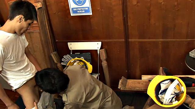 Facundo pops in to see how the carpentry is progressing, but these two young Latinos would rather get into each other's pants than talk about work.