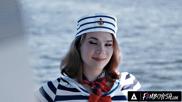 FEMBOYISH - Femboy Yuna Yule Wears Cute Sailor Outfit For Boat Day On Hunk Harrison Yacht