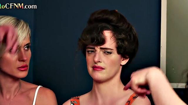 CFNM British ladies give group HJ to perv voyeur