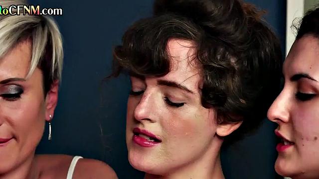 CFNM British ladies give group HJ to perv voyeur