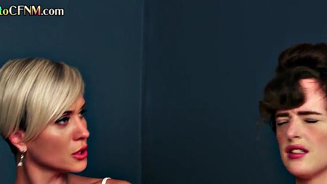 CFNM British ladies give group HJ to perv voyeur