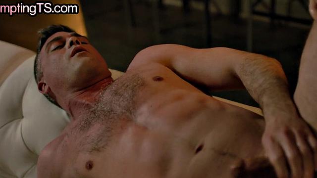 Busty trans babe with pierced nipples fucks BF's tight asshole