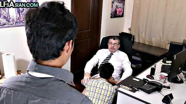 Mature boss assfucking Asian workers after blowjob