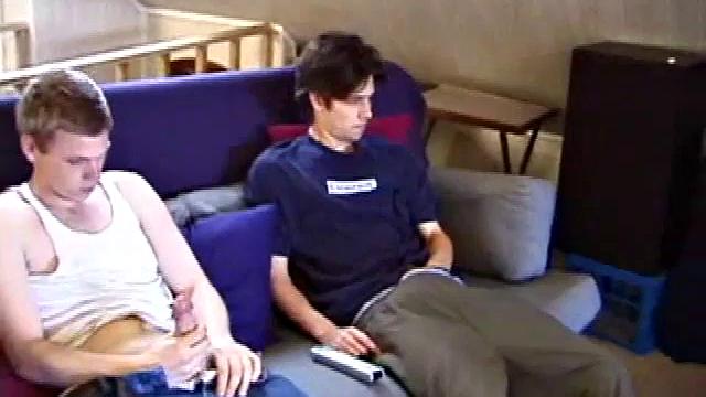 Christian and Jayden drop their pants and pull their dicks out. Whacking away, Christian keeps looking over at Jayden, clearly wanting to take matters into his own hands.