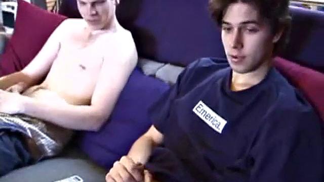Christian and Jayden drop their pants and pull their dicks out. Whacking away, Christian keeps looking over at Jayden, clearly wanting to take matters into his own hands.