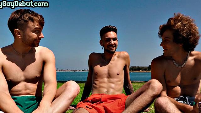 Debut inked stud barebacked in 3way after casting