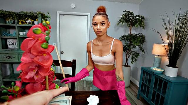 Ebony maid pleases her boss for extra cash