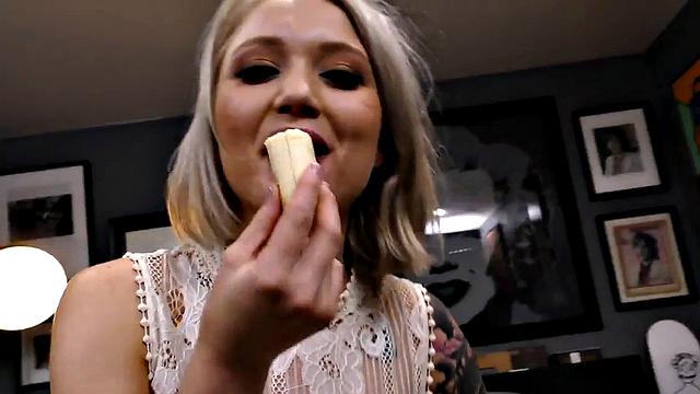 Tattooed POV slut deepthroats stiff dick in amateur closeup