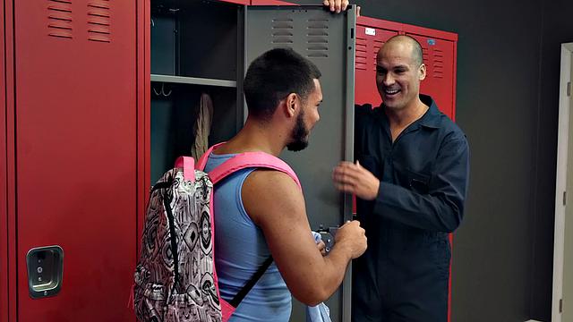 Brunette ballerina gets her pussy pounded while being locked in a locker room