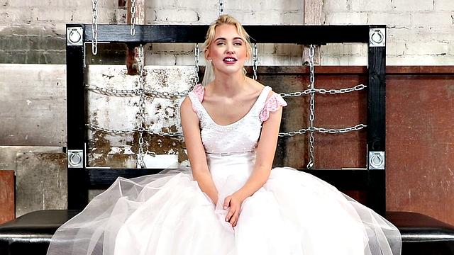 Gangbang slut sucks in interracial group while getting anally fucked