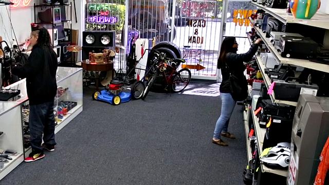 Pawnshop dirty babe fucked in doggystyle in meeting roo