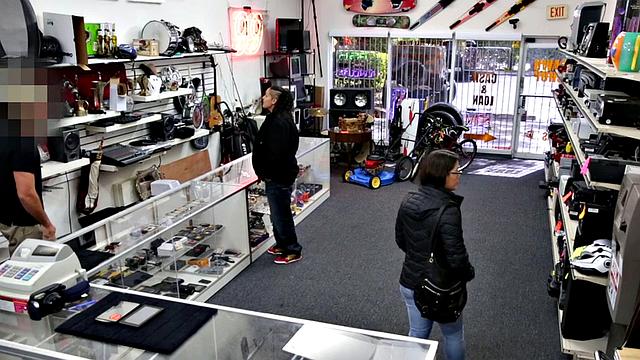 Pawnshop dirty babe fucked in doggystyle in meeting roo